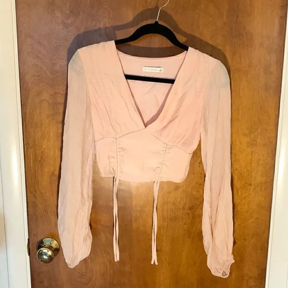 O. Vianca EUC pink puffed sleeve long sleeve crop top! Size S